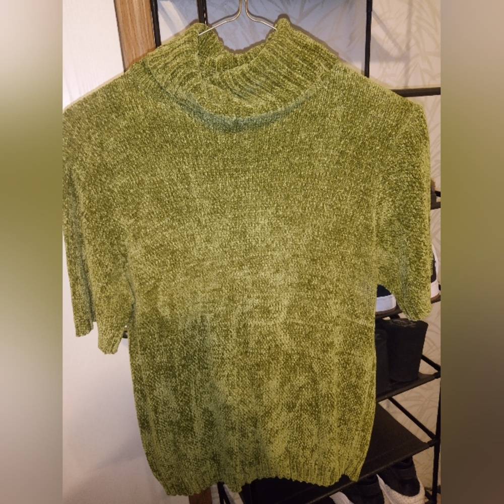 Vintage Morgan Sport Rayon Olive Green Short Sleeve Sweater Size Medium